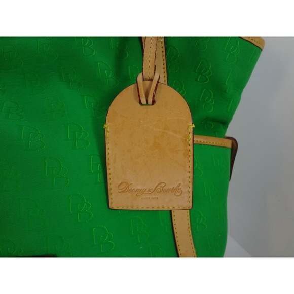 Dooney & Bourke Emerald Green Canvas Leather Trim Tote Bag w luggage tag - Picture 7 of 10